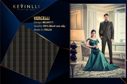 ML647/1 Vercelli CVM - Vải Suit 95% Wool - Đen Caro Xanh